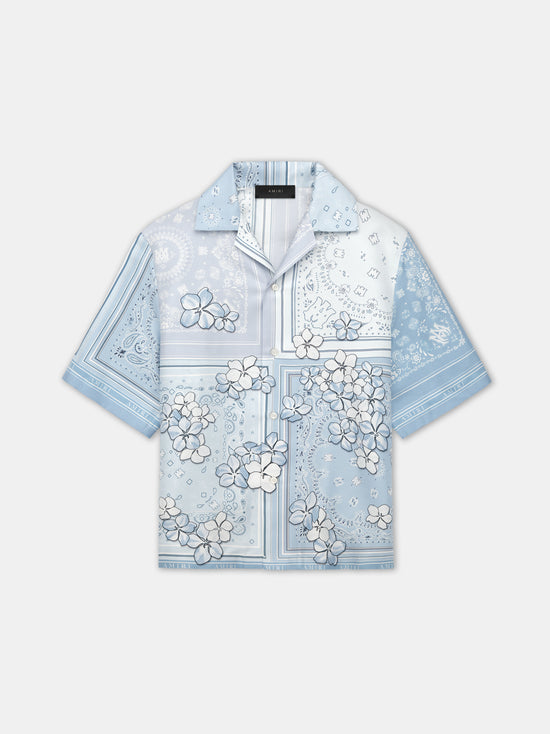 BANDANA FLORAL BOWLING SHIRT - Cerulean