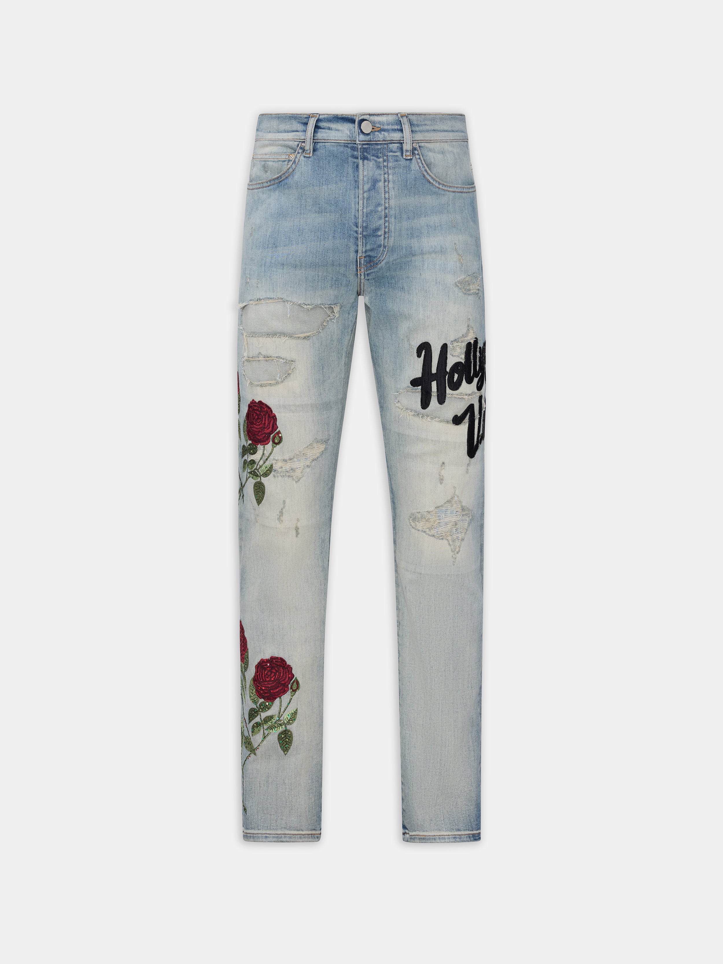 Product FLORAL SEQUIN REPAIRED SLIM JEAN - ANTIQUE INDIGO featured image