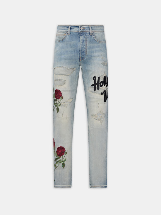 FLORAL SEQUIN REPAIRED SLIM JEAN - ANTIQUE INDIGO - AMIRI