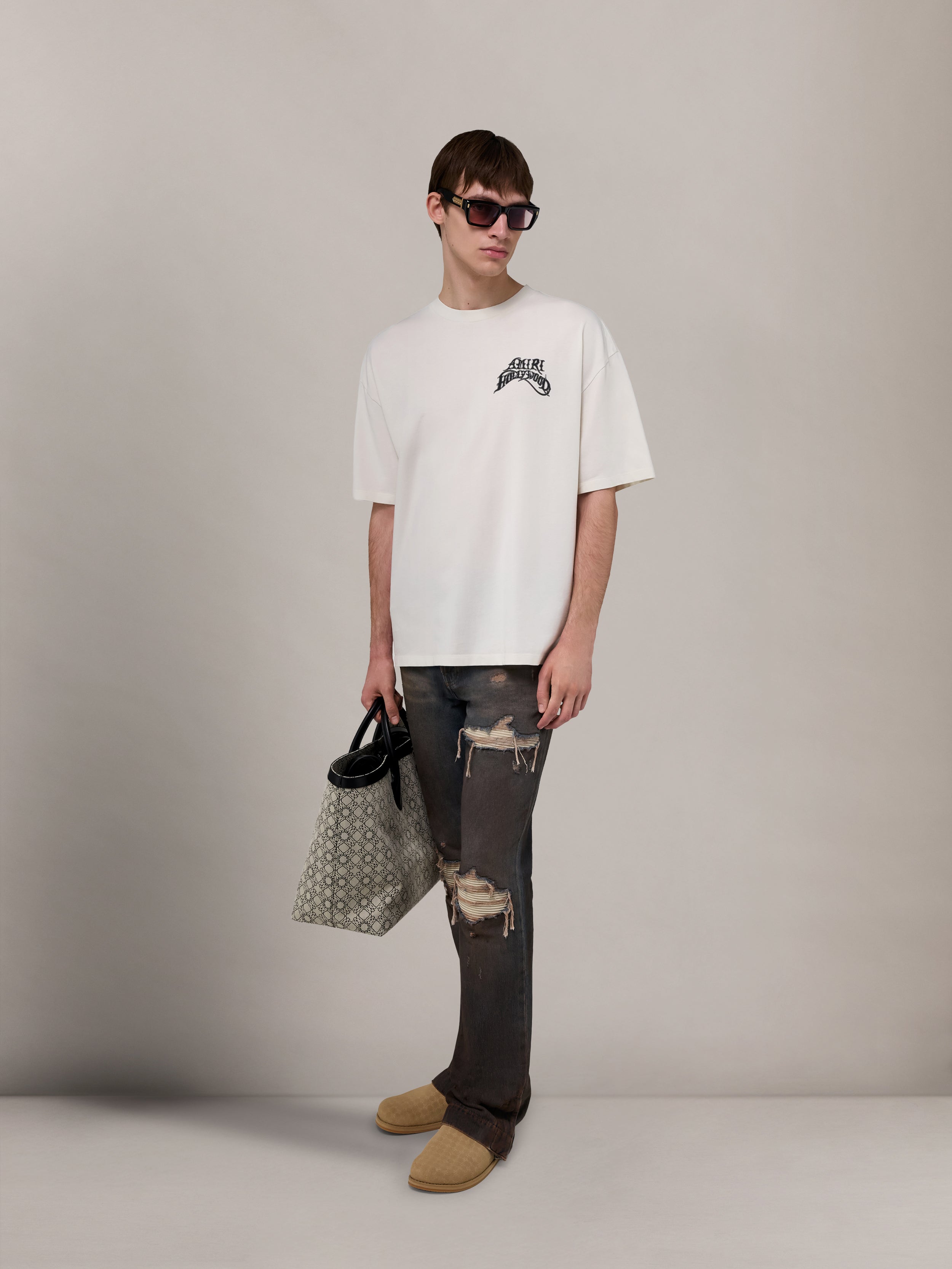 AMIRI HOLLYWOOD LIGHTWEIGHT JERSEY SKATE TEE - Ivory