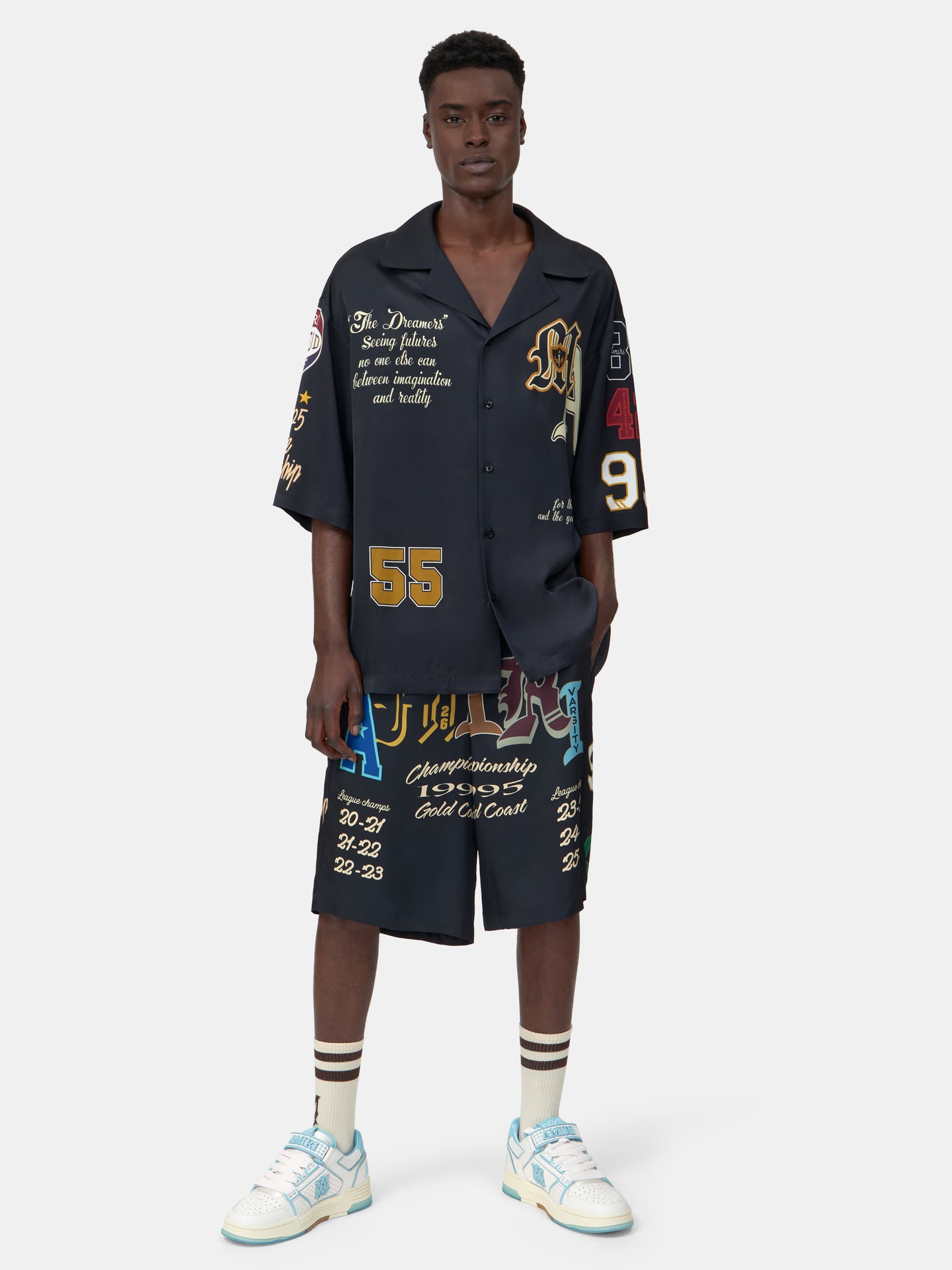 VARSITY PATCH OVERSIZED CAMP SHIRT - Black - AMIRI
