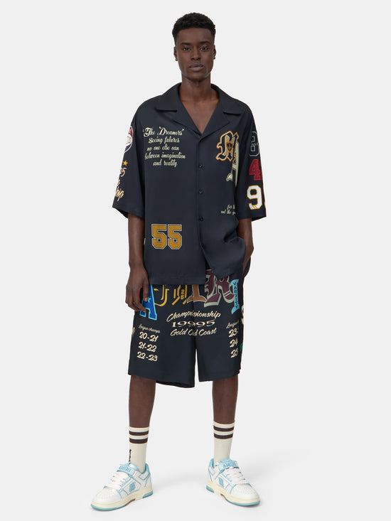 VARSITY PATCH OVERSIZED CAMP SHIRT - Black - AMIRI
