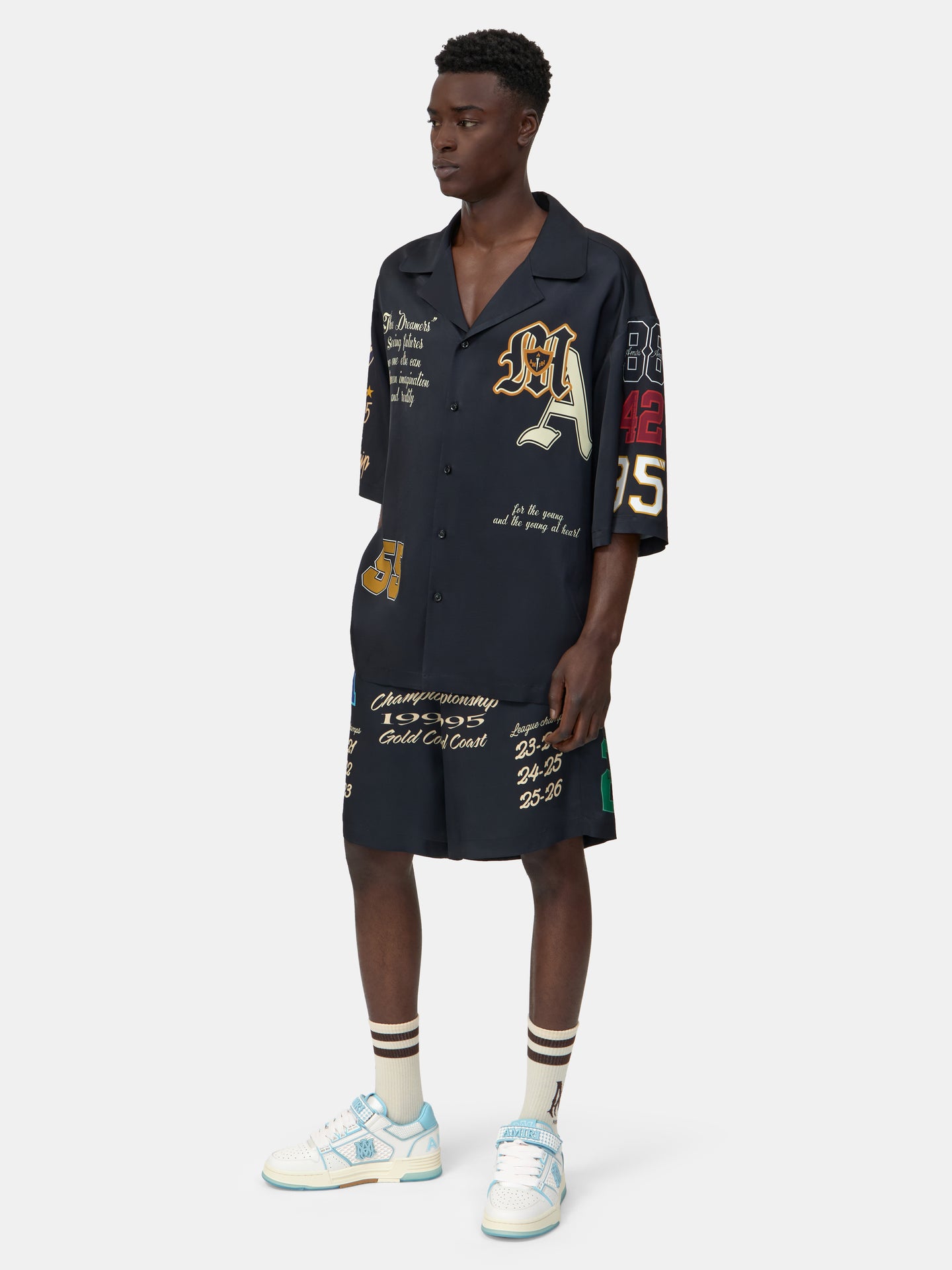 VARSITY PATCH OVERSIZED CAMP SHIRT - Black - AMIRI