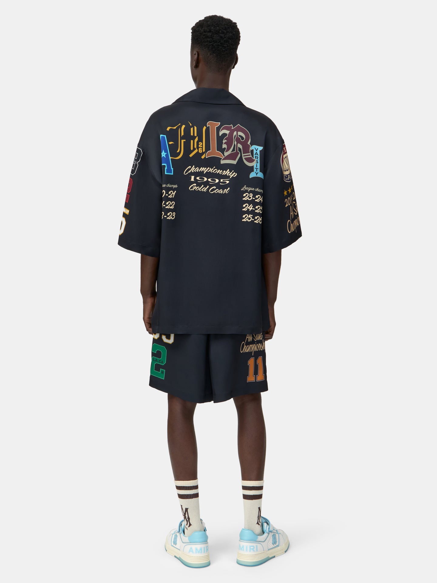 VARSITY PATCH OVERSIZED CAMP SHIRT - Black - AMIRI