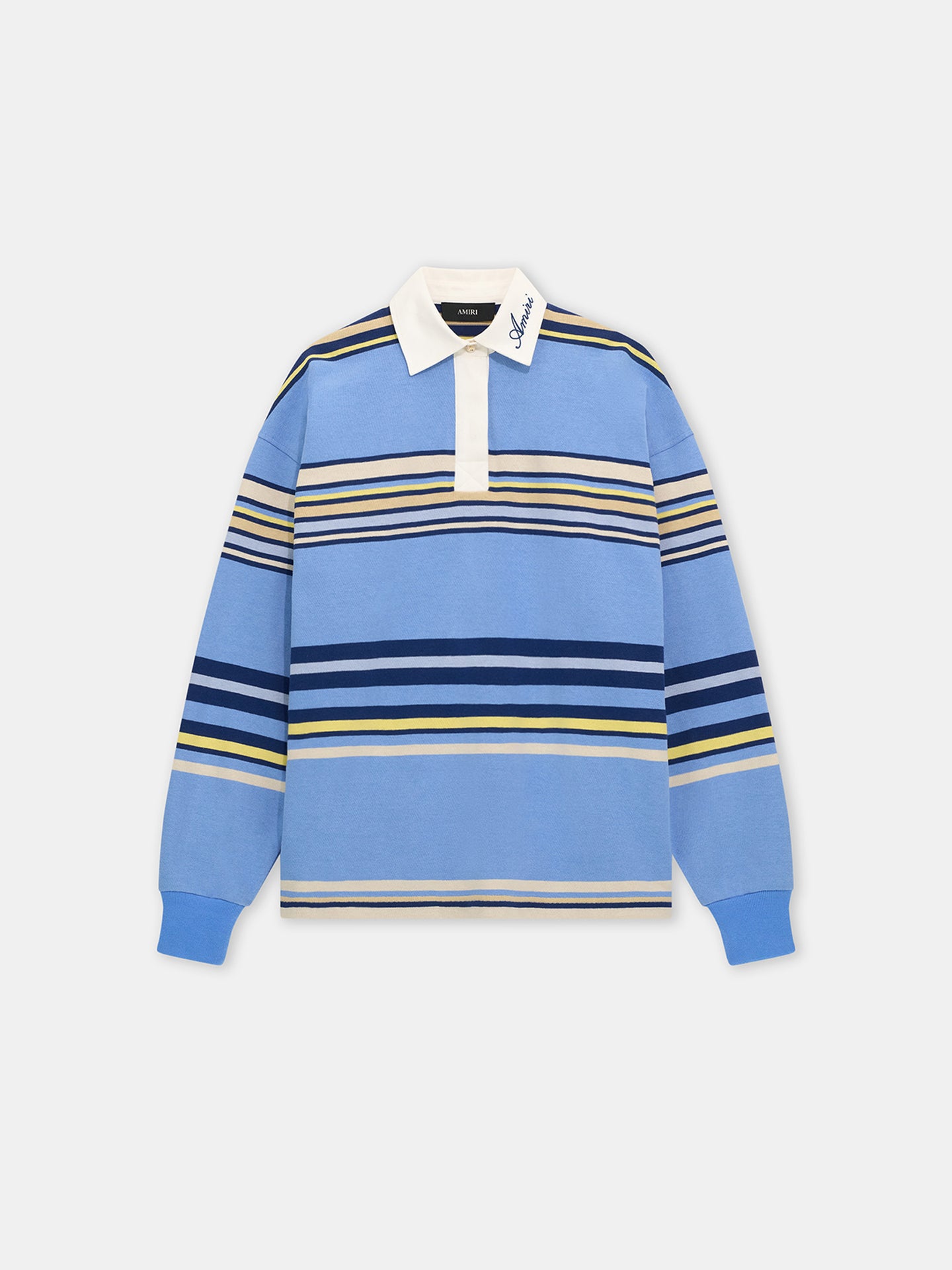 STRIPED OVERSIZED LONG SLEEVE POLO - Blue - AMIRI