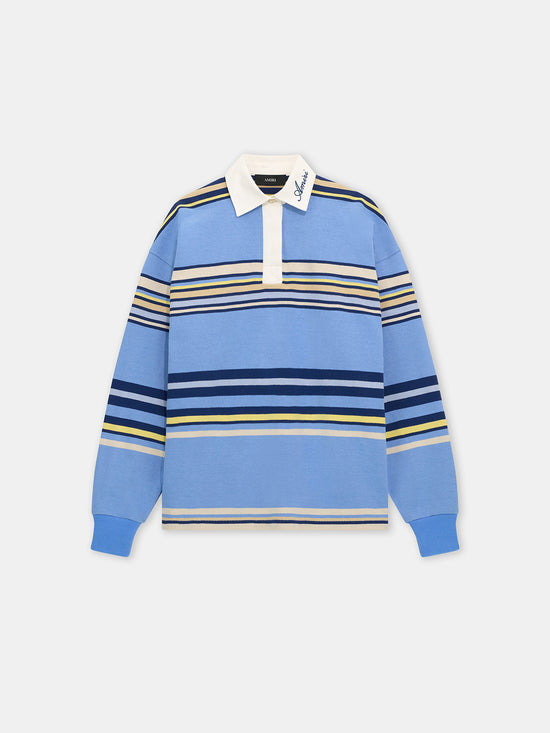 STRIPED OVERSIZED LONG SLEEVE POLO - Blue - AMIRI