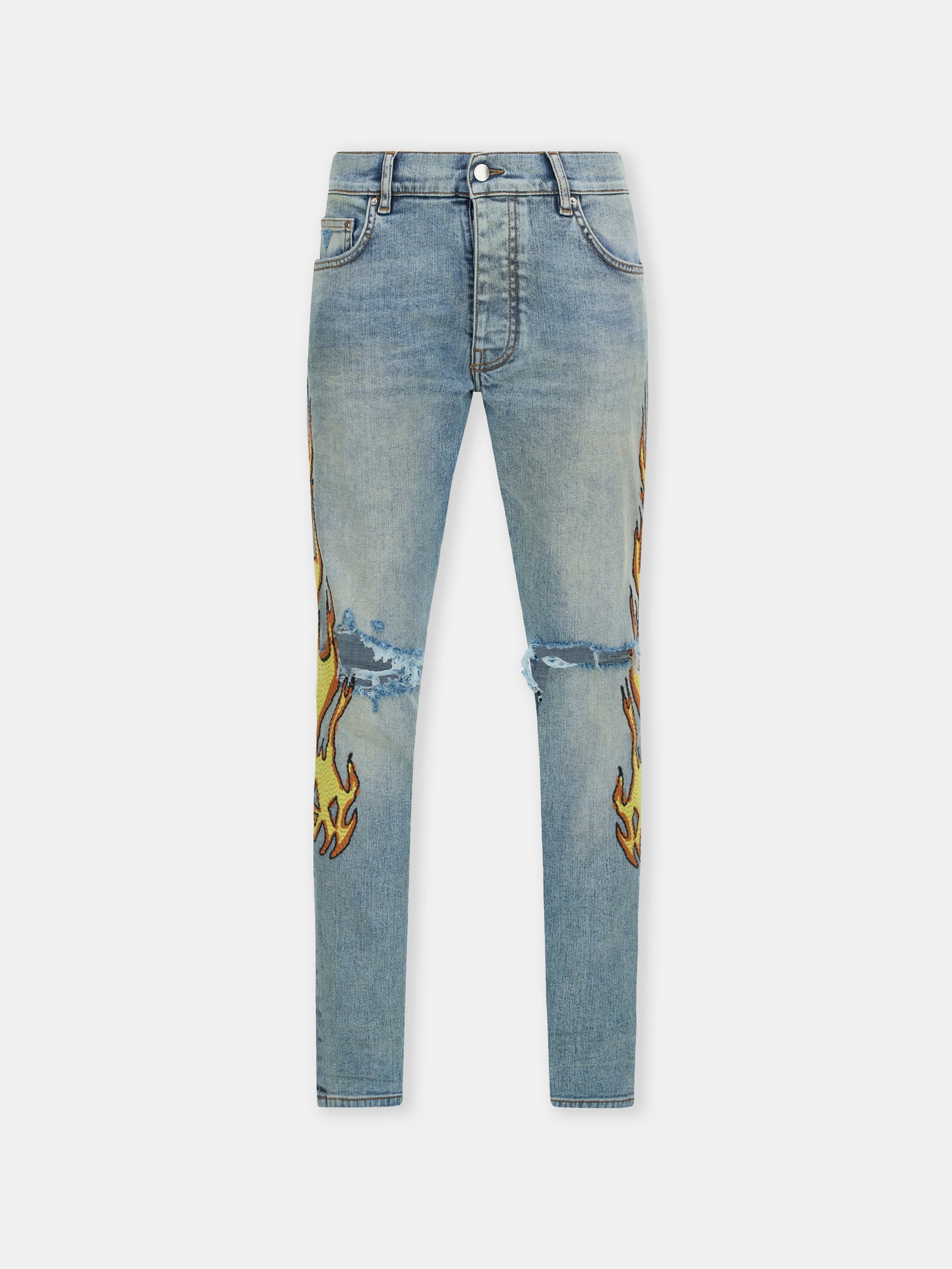 FLAMES EMB SKINNY JEAN - Ash Indigo - AMIRI