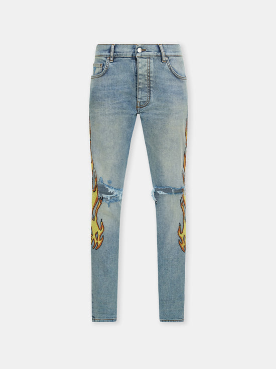 FLAMES EMB SKINNY JEAN - Ash Indigo - AMIRI