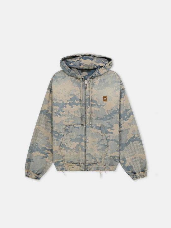 CAMO JACQUARD DENIM ZIP HOODIE - Camo Indigo - AMIRI