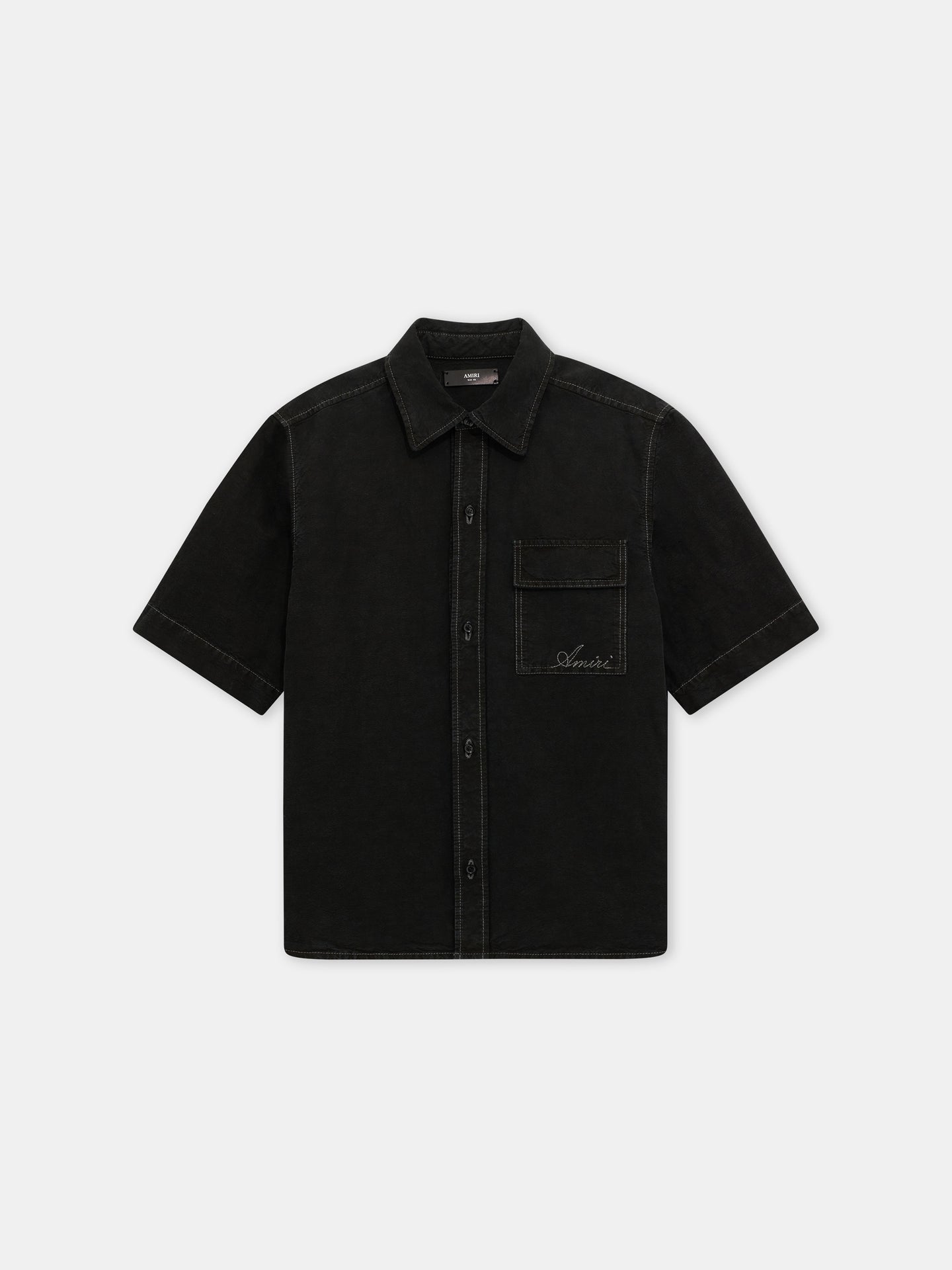 SCRIPT LINEN GD PKT SS SHIRT - Black - AMIRI
