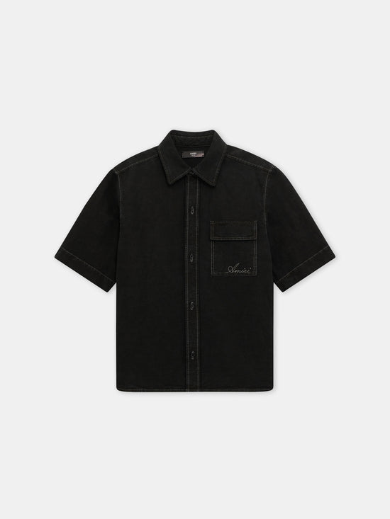 SCRIPT LINEN GD PKT SS SHIRT - Black - AMIRI