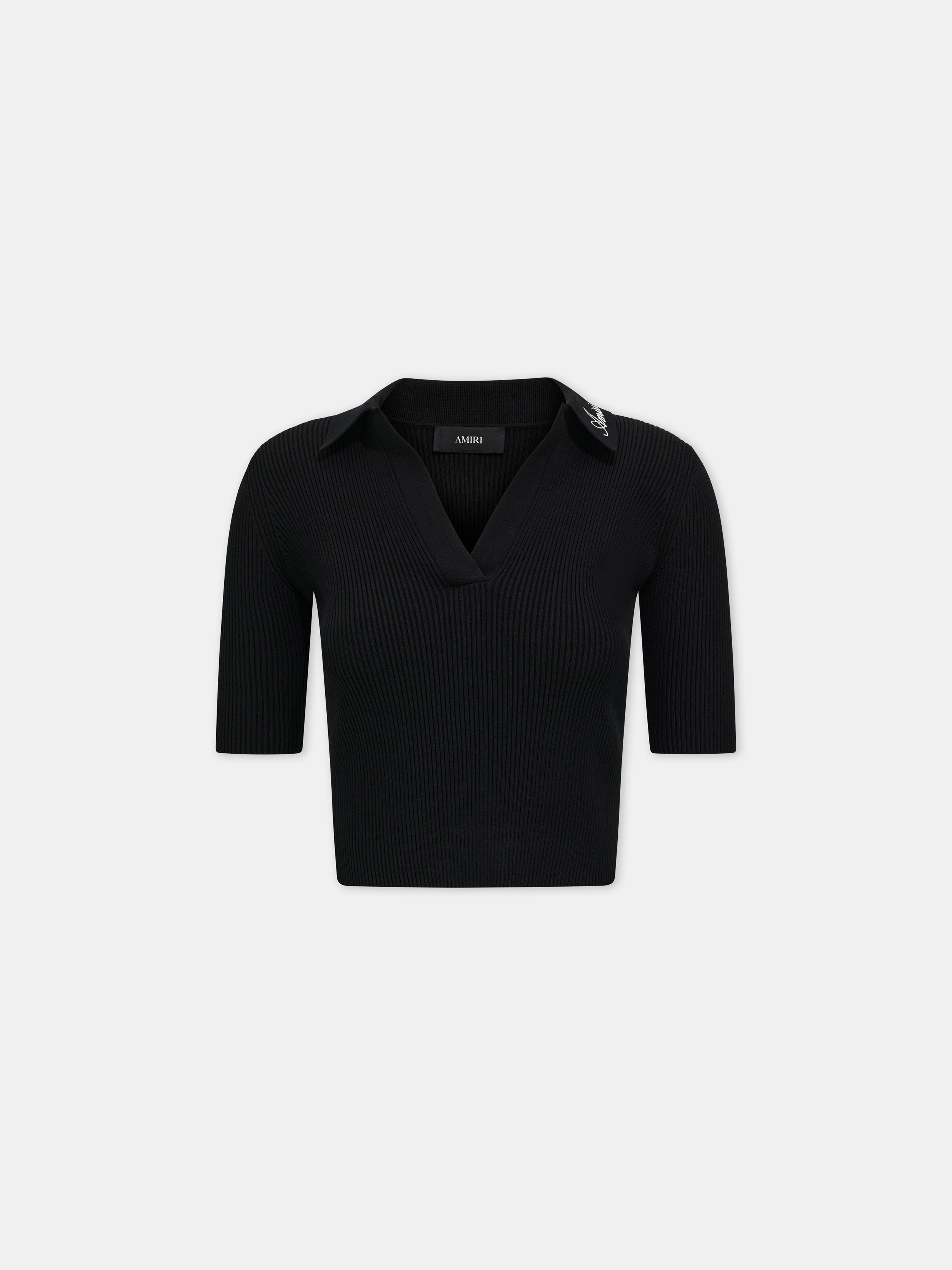 Product WOMEN - WOMEN'S SCRIPT RIB KNIT SS POLO - Black featured image