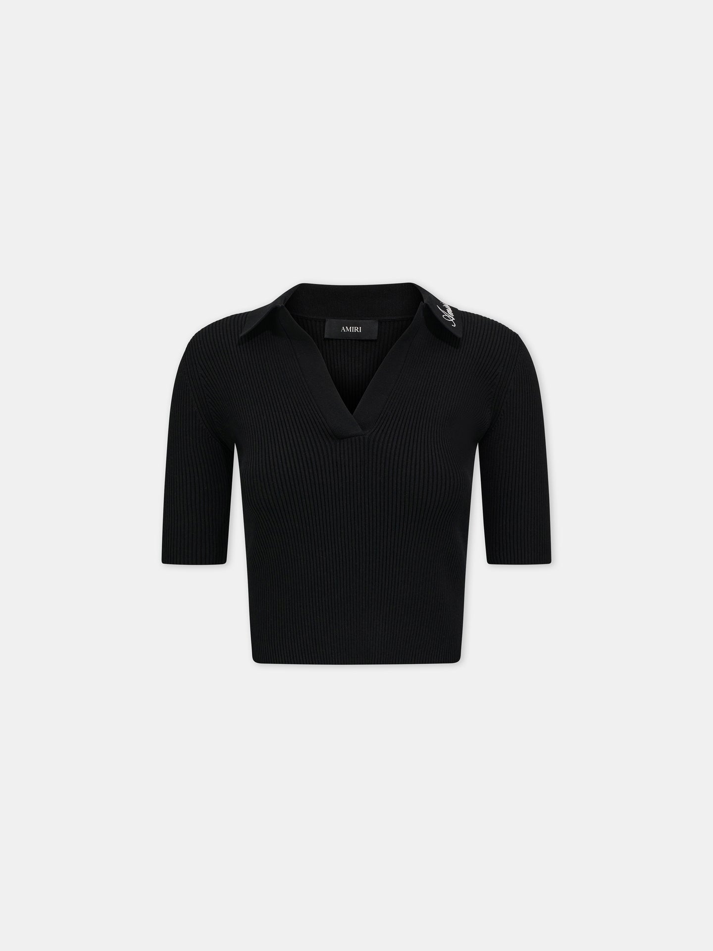 WOMEN - WOMEN'S SCRIPT RIB KNIT SS POLO - Black - AMIRI