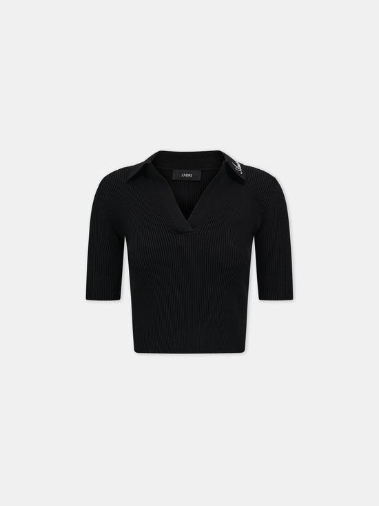 WOMEN - WOMEN'S SCRIPT RIB KNIT SS POLO - Black - AMIRI