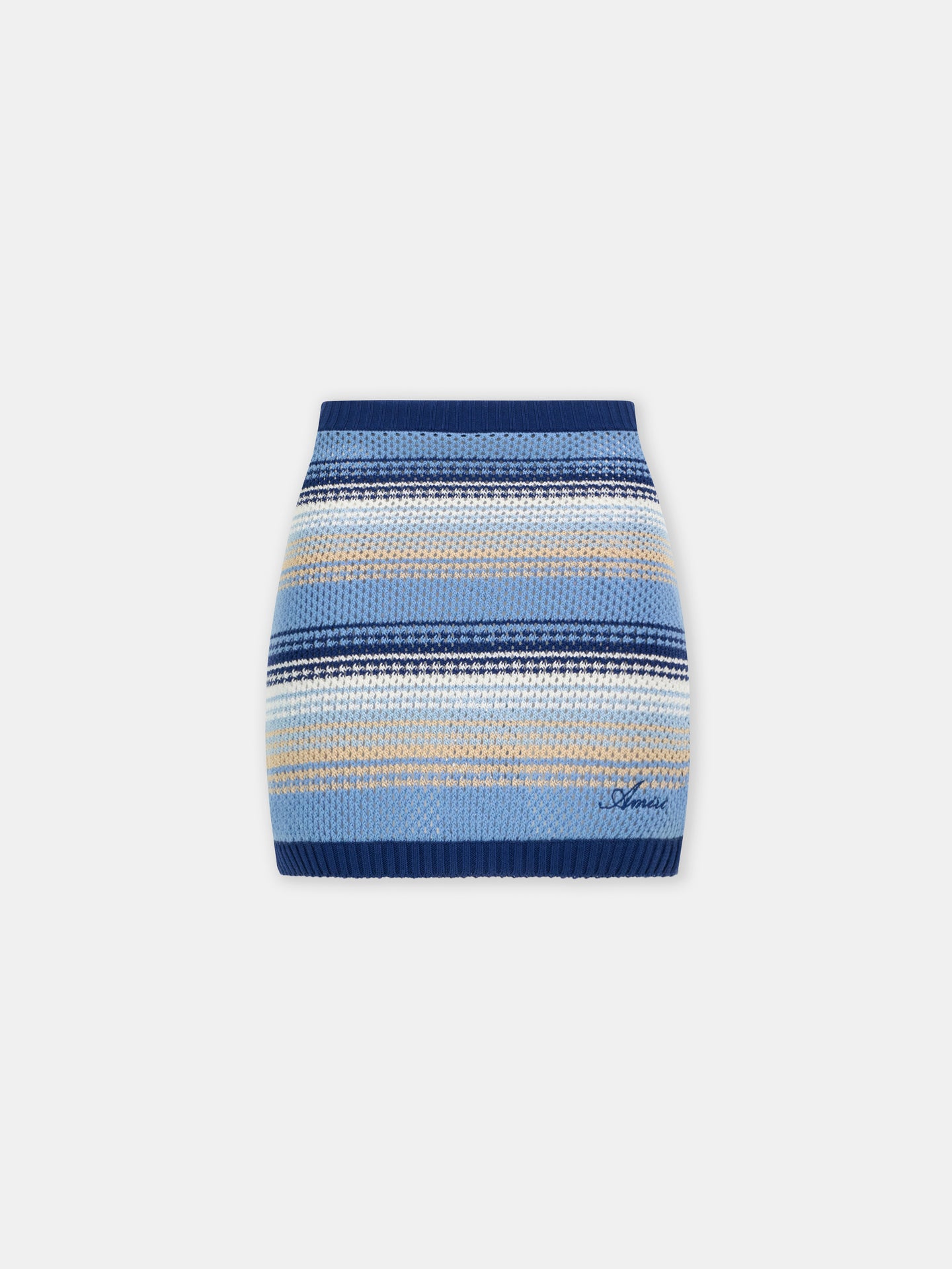 WOMEN - WOMEN'S SCRIPT STRIPE KNIT MINI SKIRT - Blue - AMIRI