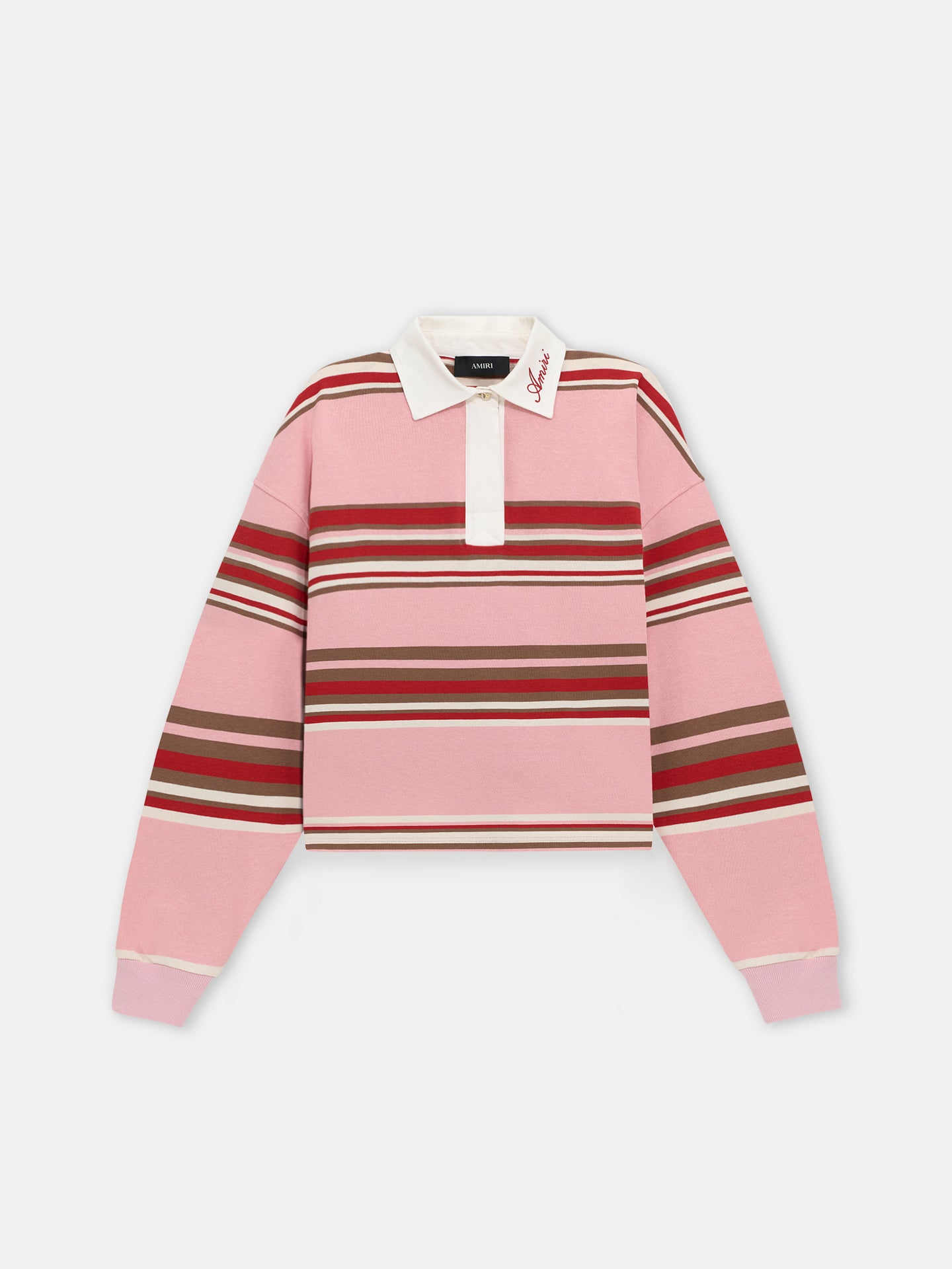 WOMEN - WOMEN'S STRIPED OVERSIZED LONG SLEEVE POLO - Pink - AMIRI
