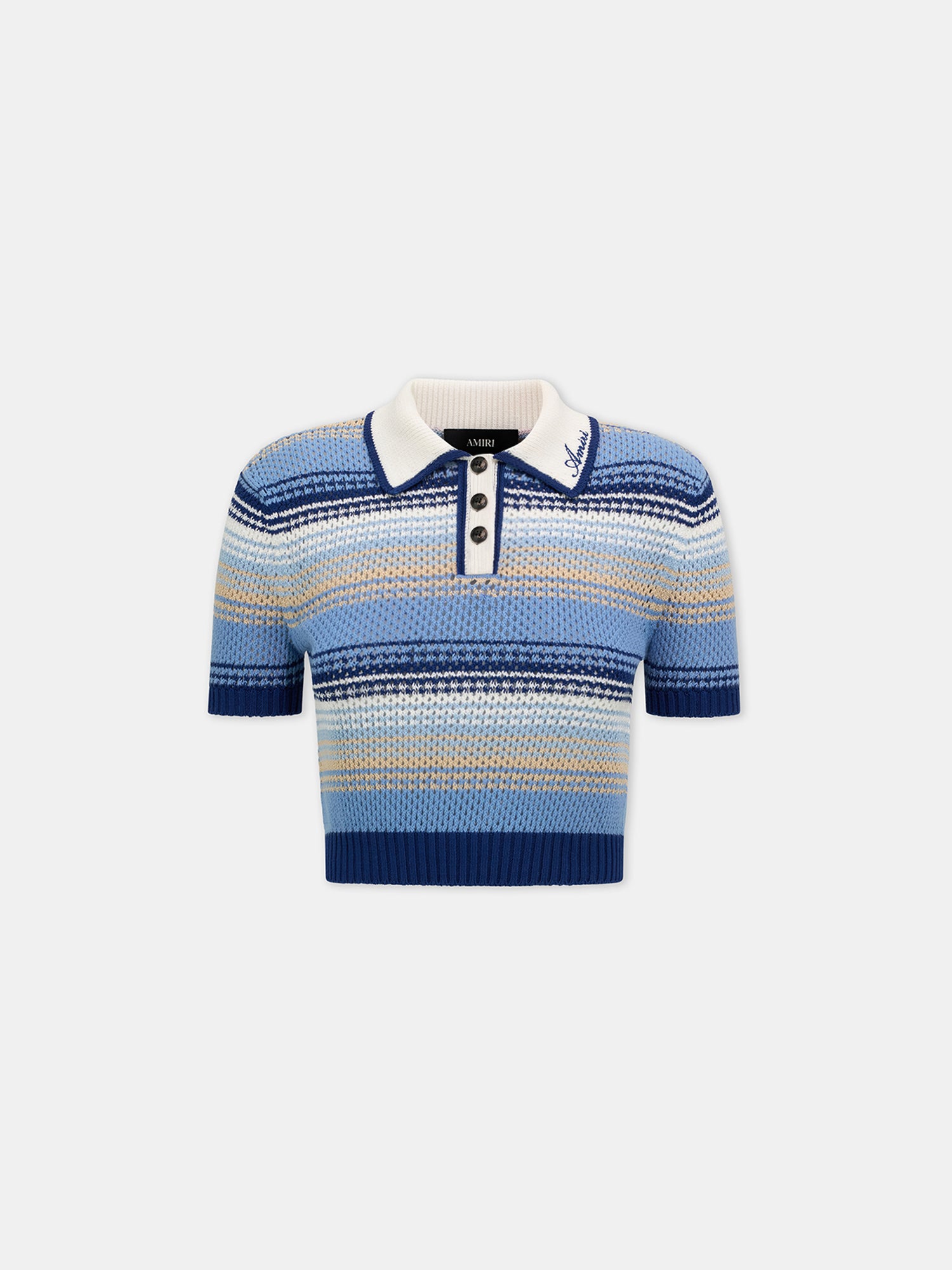 Product WOMEN - WOMEN'S STRIPED CROCHET MESH POLO - Blue featured image