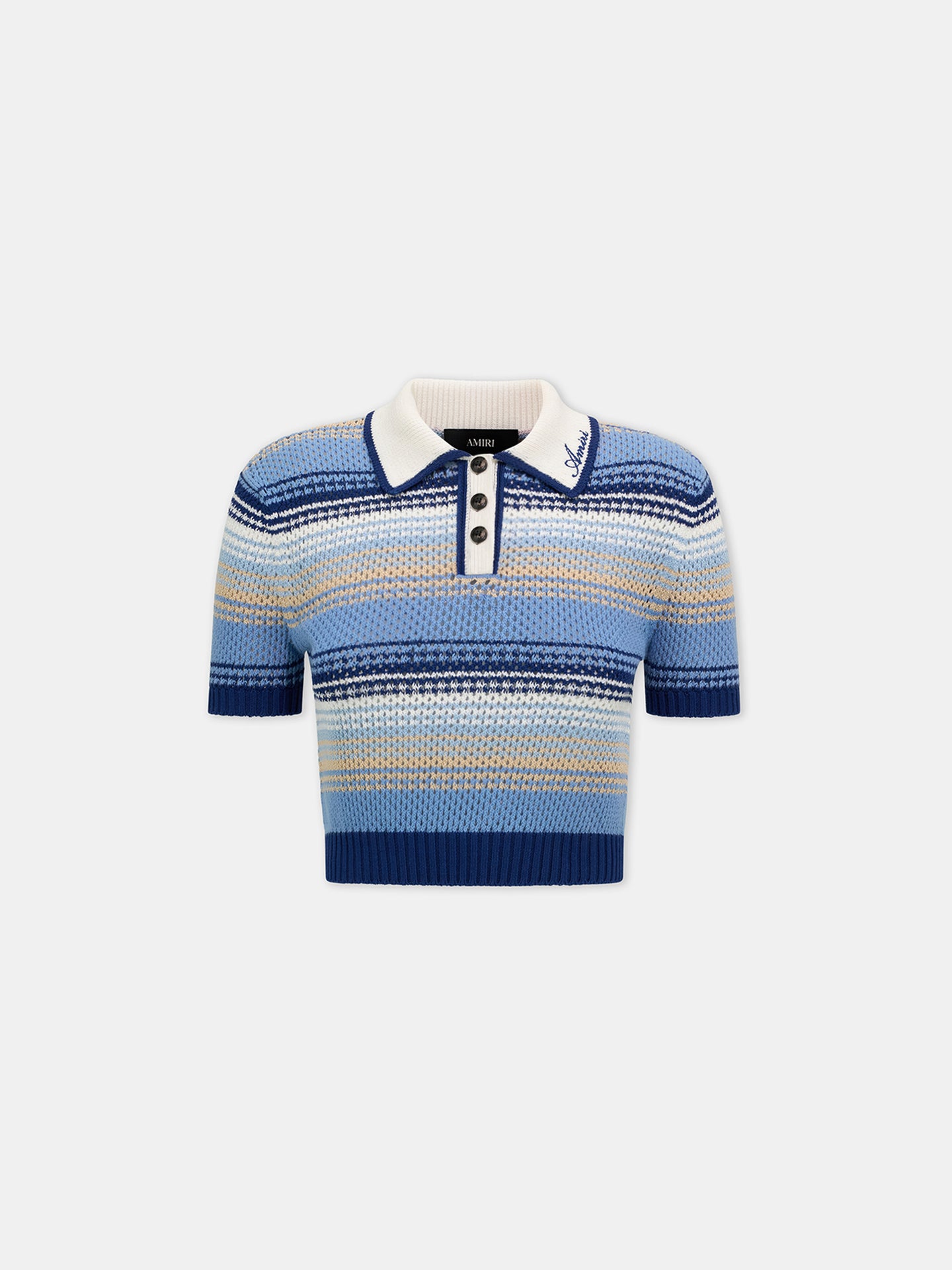 WOMEN - WOMEN'S STRIPED CROCHET MESH POLO - Blue - AMIRI