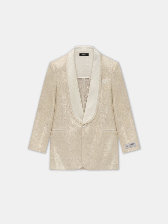 SEQUIN BOUCLE SHAWL BLAZER - Champagne