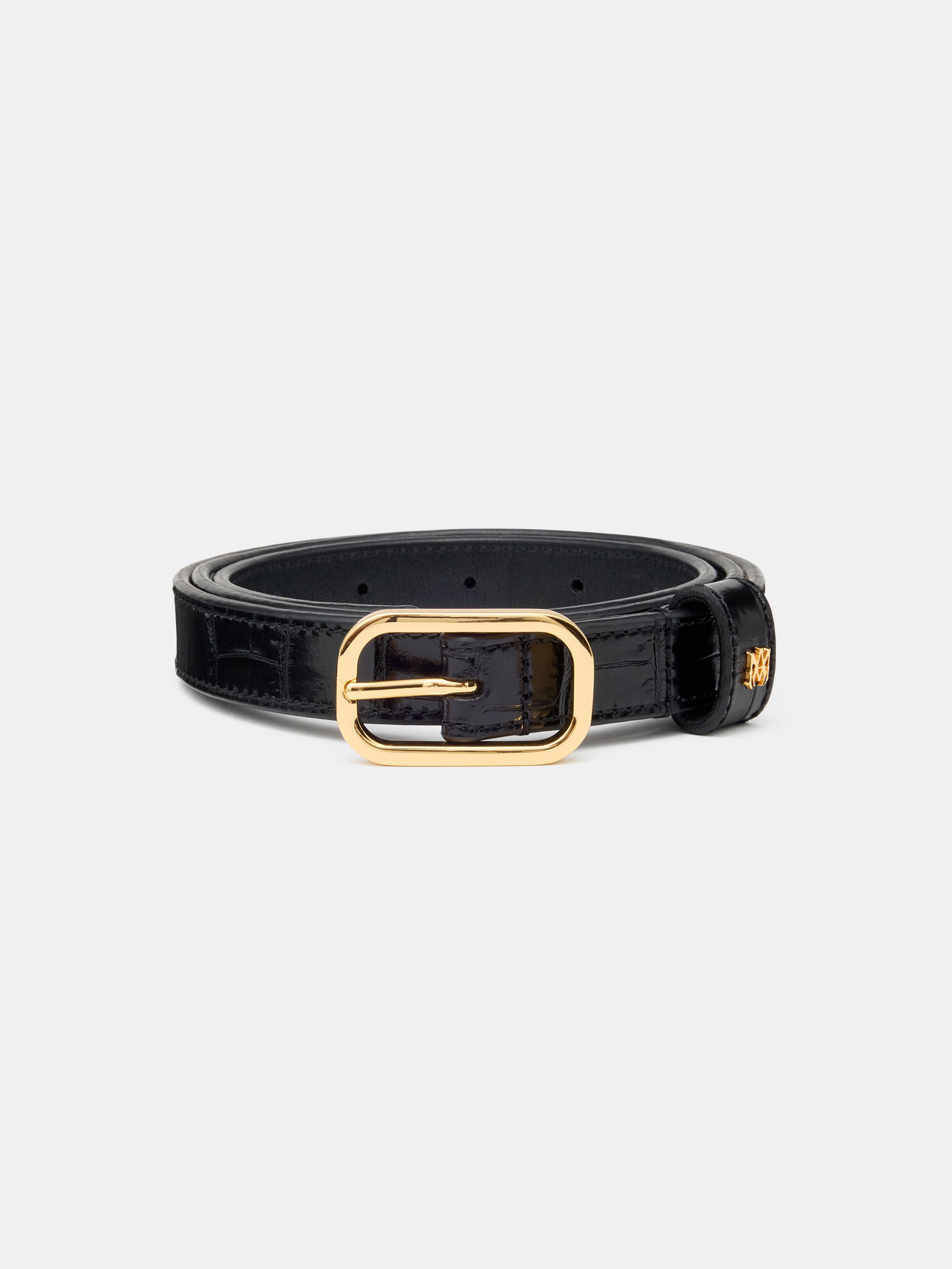 Amiri CROC EMBOSSED 2CM BELT - BLACK GOLD