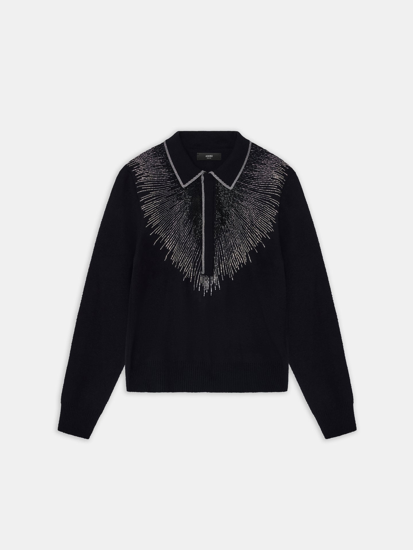 CRYSTAL LONG SLEEVE POLO - BLACK - AMIRI