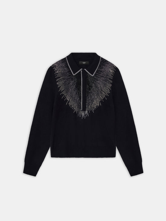 CRYSTAL LONG SLEEVE POLO - BLACK - AMIRI