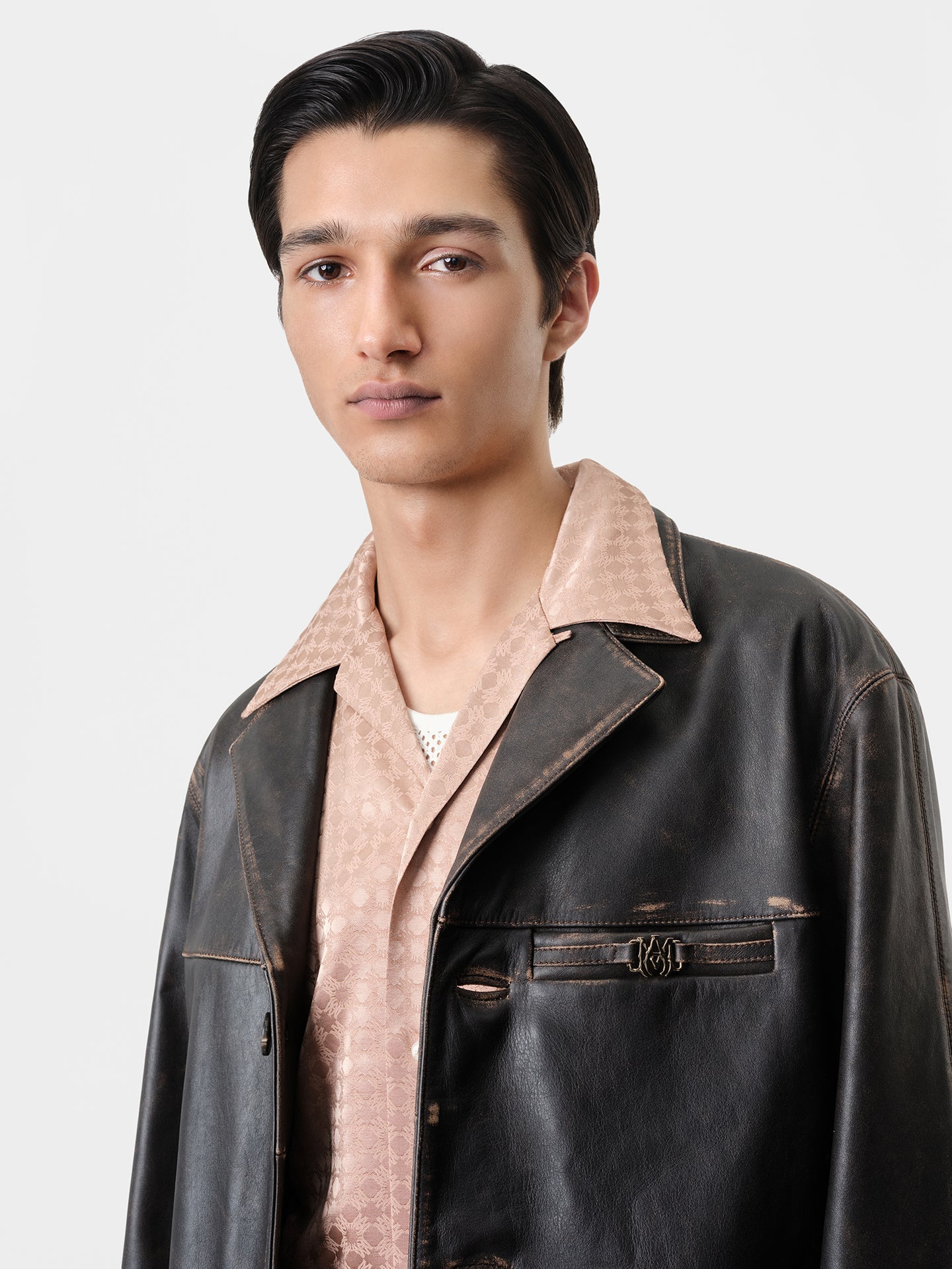 TUMBLED LEATHER SINGLE BREASTED JACKET - Dark Brown