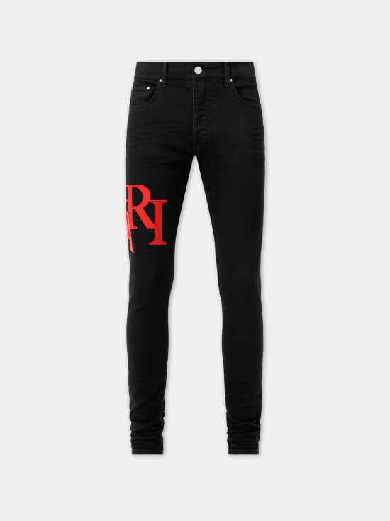 STAGGERED LOGO SKINNY JEAN- Black Red - AMIRI