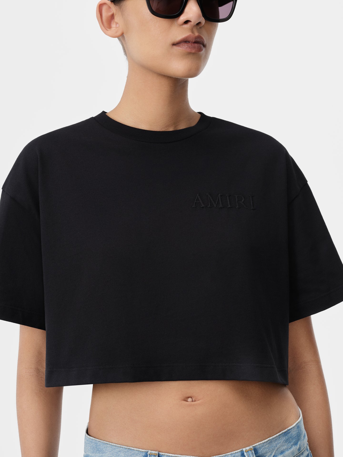 WOMEN - WOMEN'S AMIRI EMBROIDERED CROPPED TEE - Black