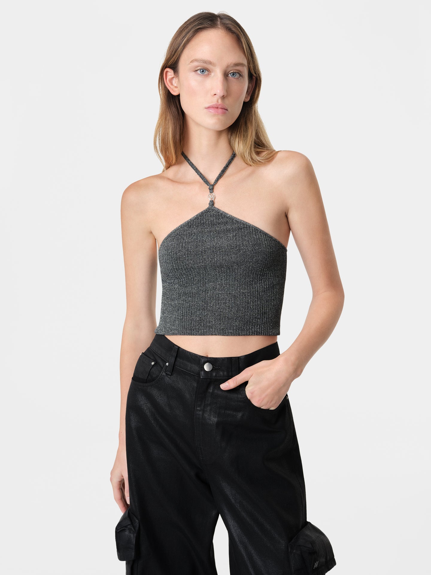 WOMEN - WOMEN'S LUREX HALTER TOP - Black