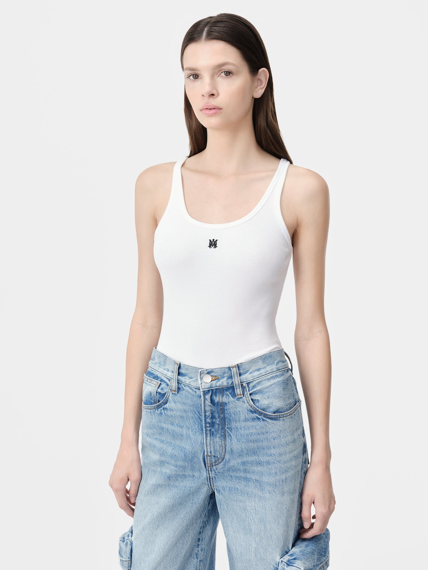 WOMEN - MA EMBROIDERED RIBBED TANK - White