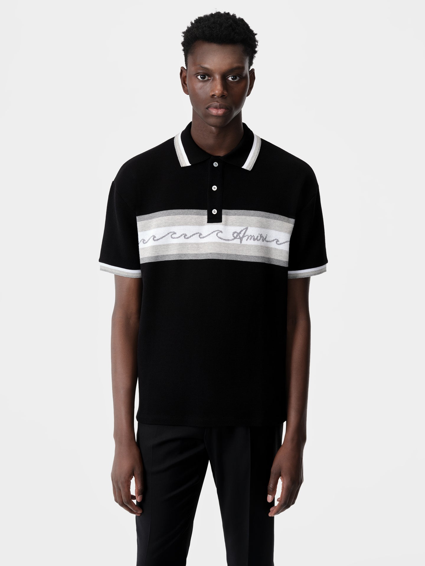 AMIRI WAVE BAJA STRIPE POLO - Black