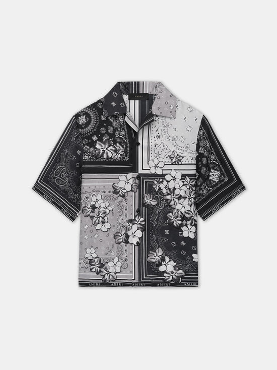 BANDANA FLORAL BOWLING SHIRT - Black