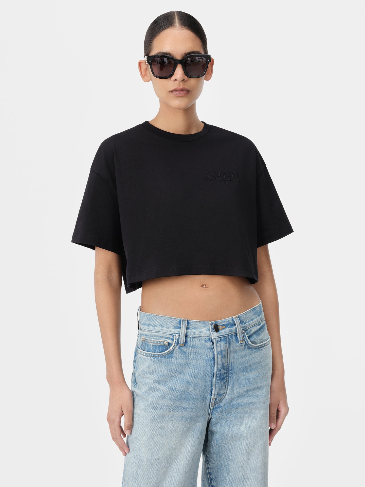 WOMEN - WOMEN'S AMIRI EMBROIDERED CROPPED TEE - Black