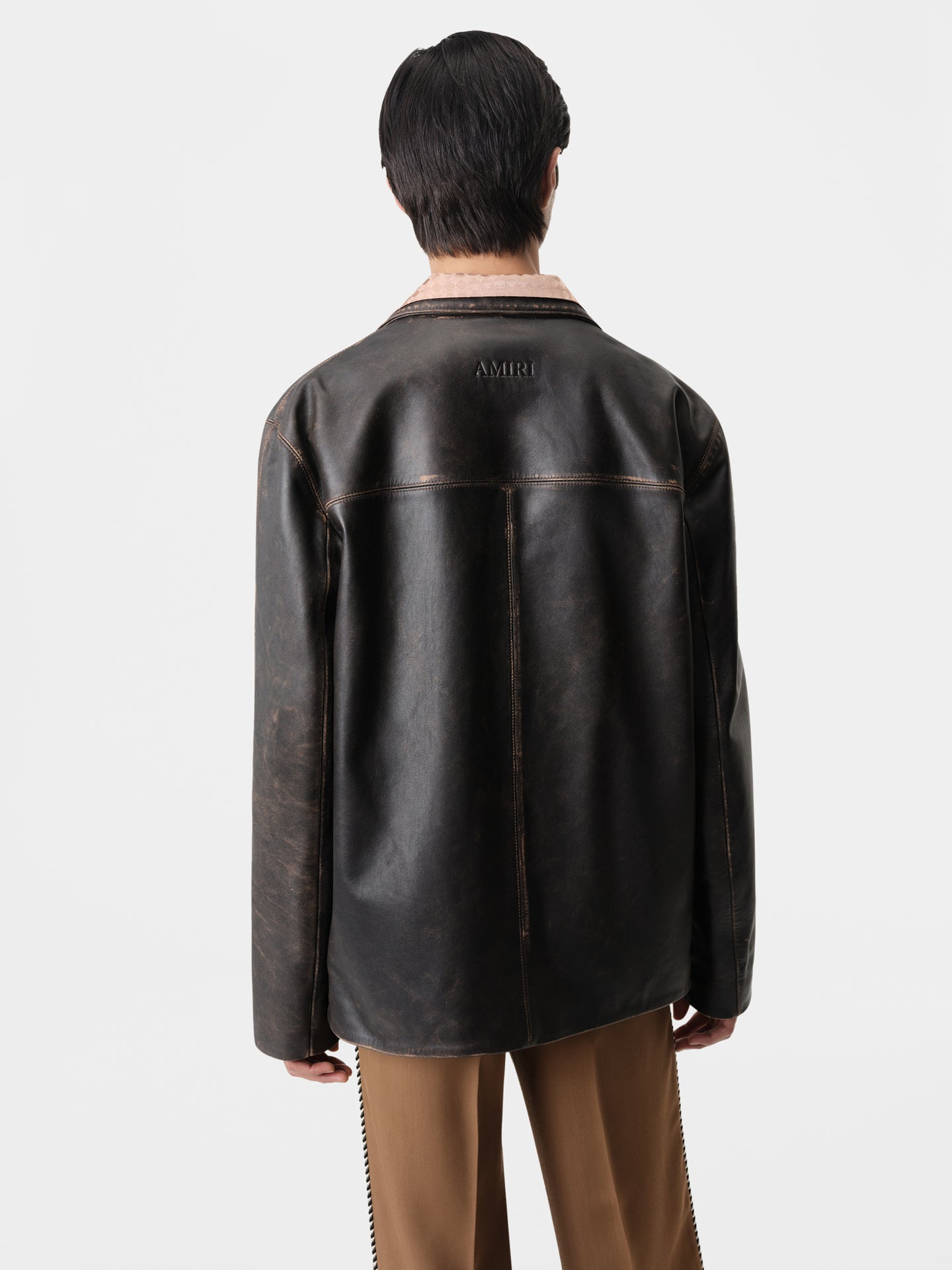 TUMBLED LEATHER SINGLE BREASTED JACKET - Dark Brown