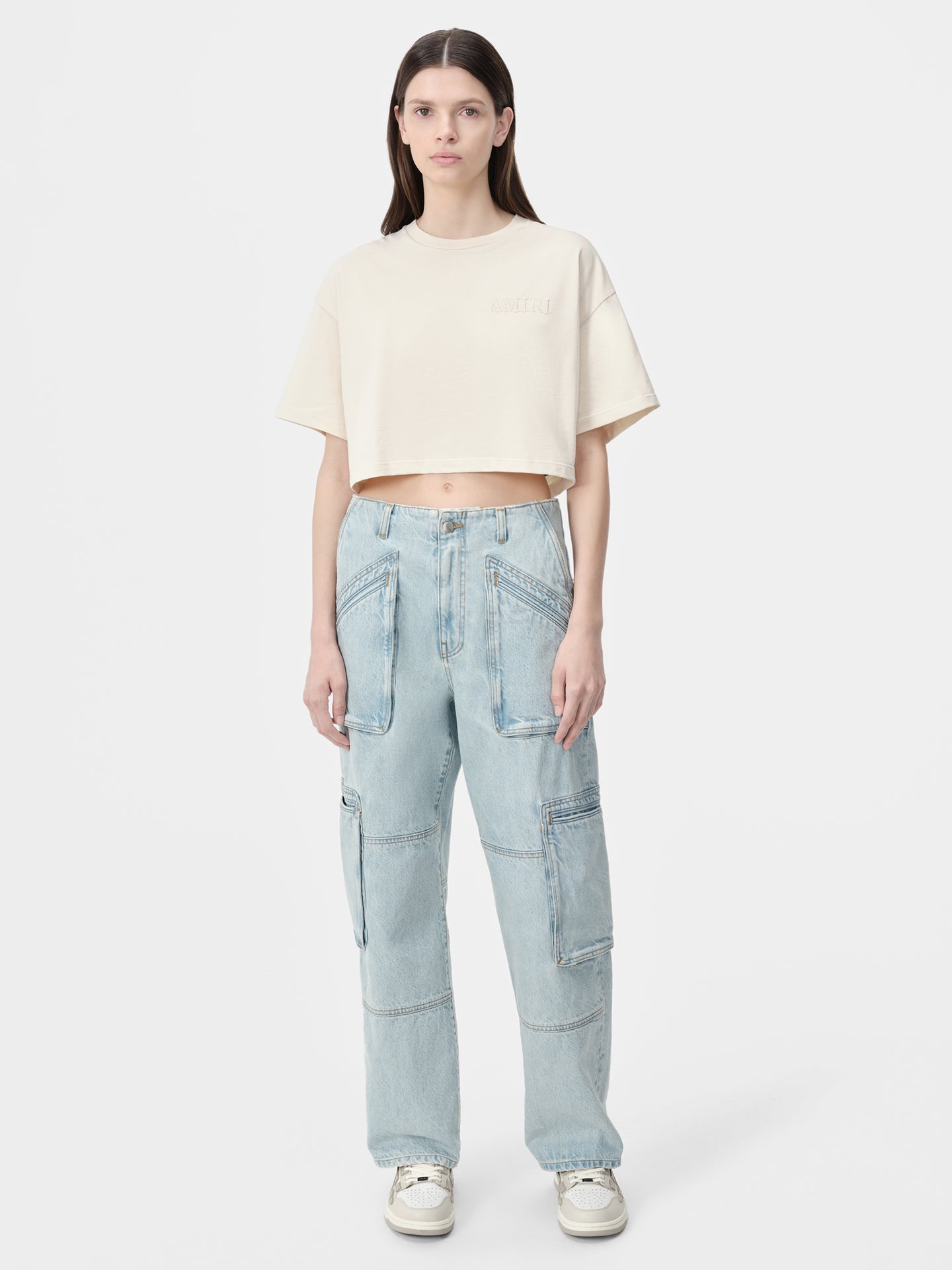 WOMEN - AMIRI EMBROIDERED CROPPED TEE - Alabaster