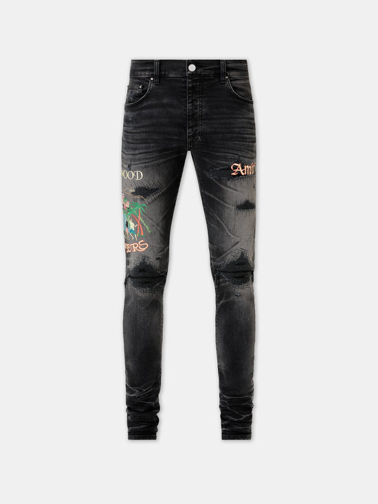 EMBROIDERED SINNERS SKINNY JEAN - Faded Black - AMIRI