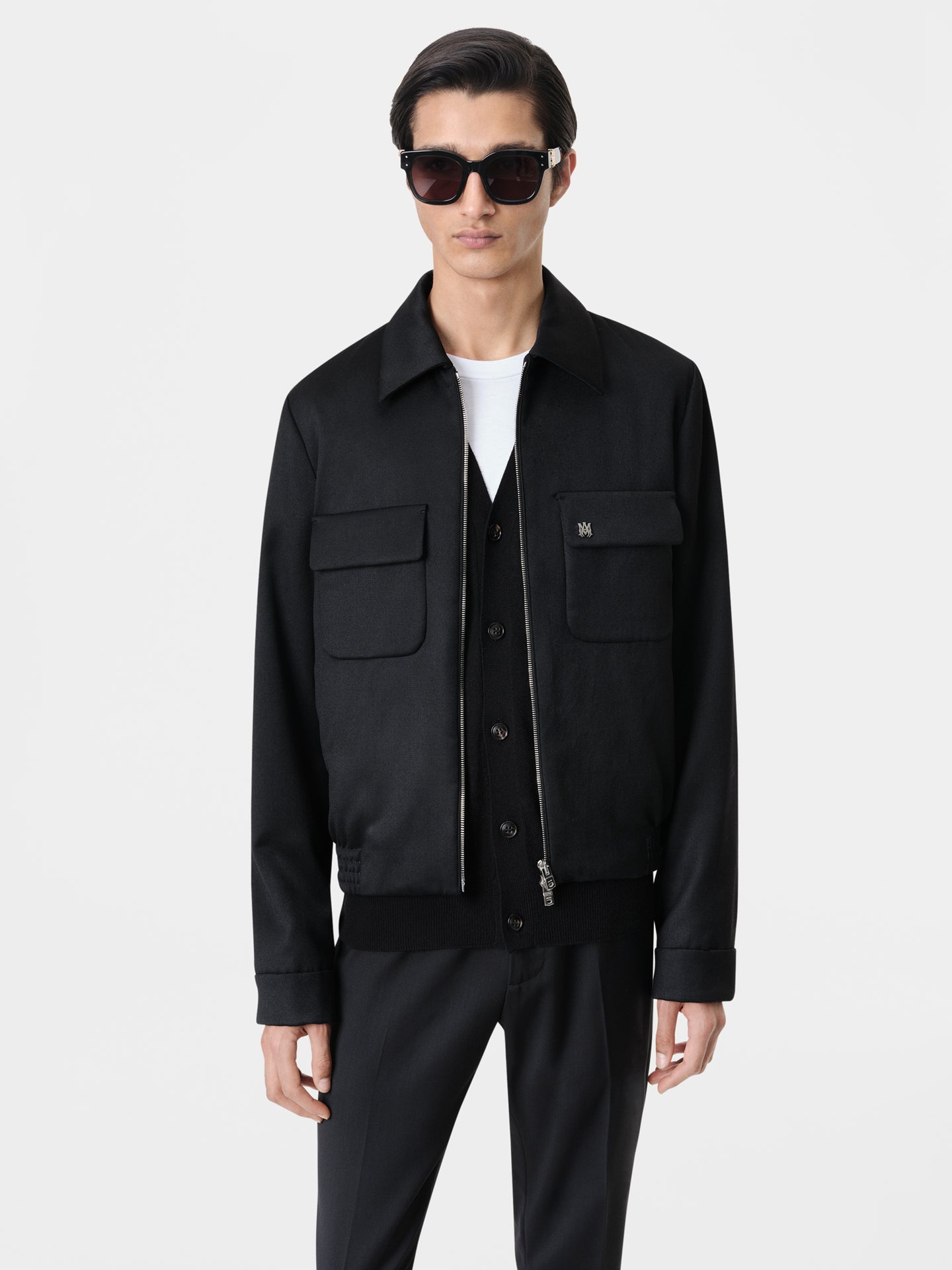 DOUBLE POCKET ZIP BLOUSON-BLACK