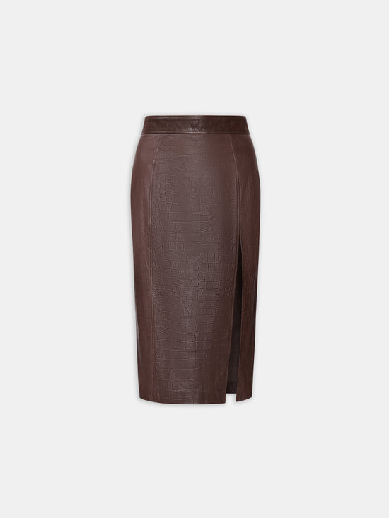 WOMEN - WOMEN'S CROC EMBOSSED MIDI SKIRT - BROWN - AMIRI