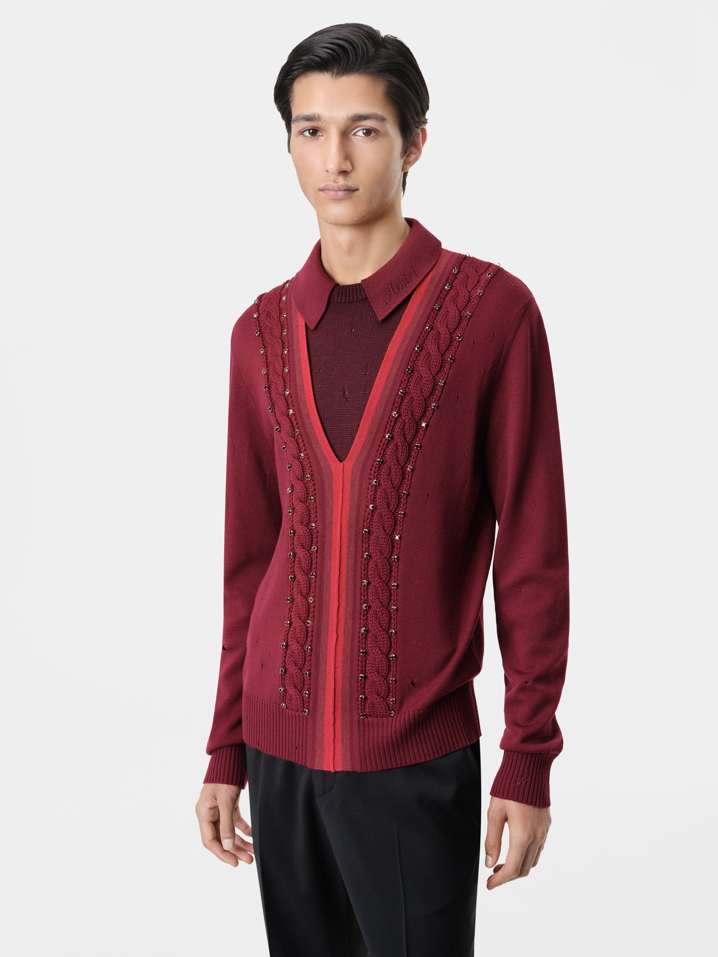 LAYERED LONG SLEEVE SHOTGUN POLO - Burgundy