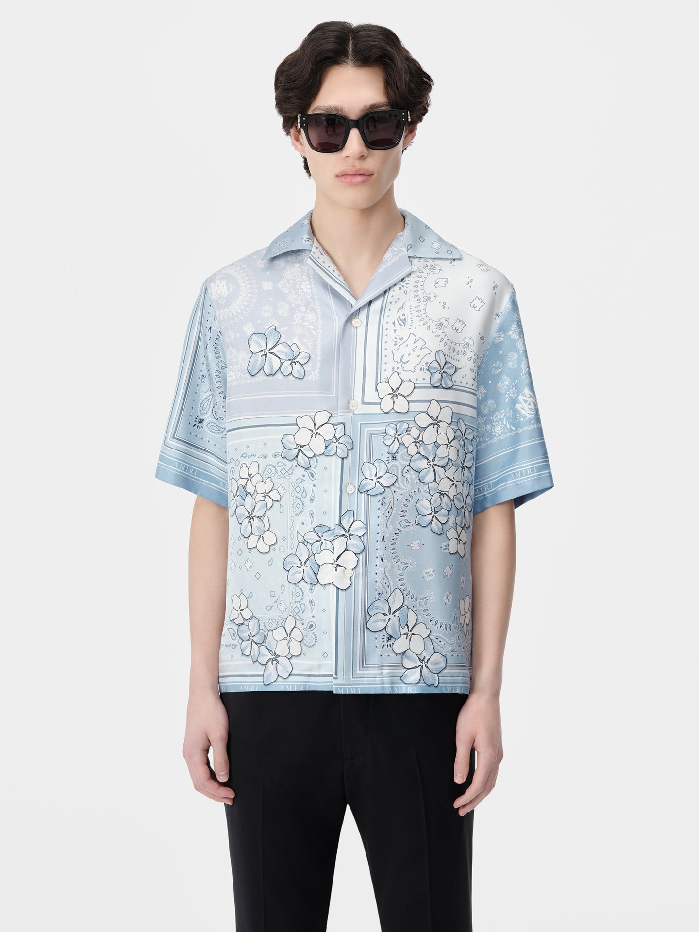 BANDANA FLORAL BOWLING SHIRT - Cerulean