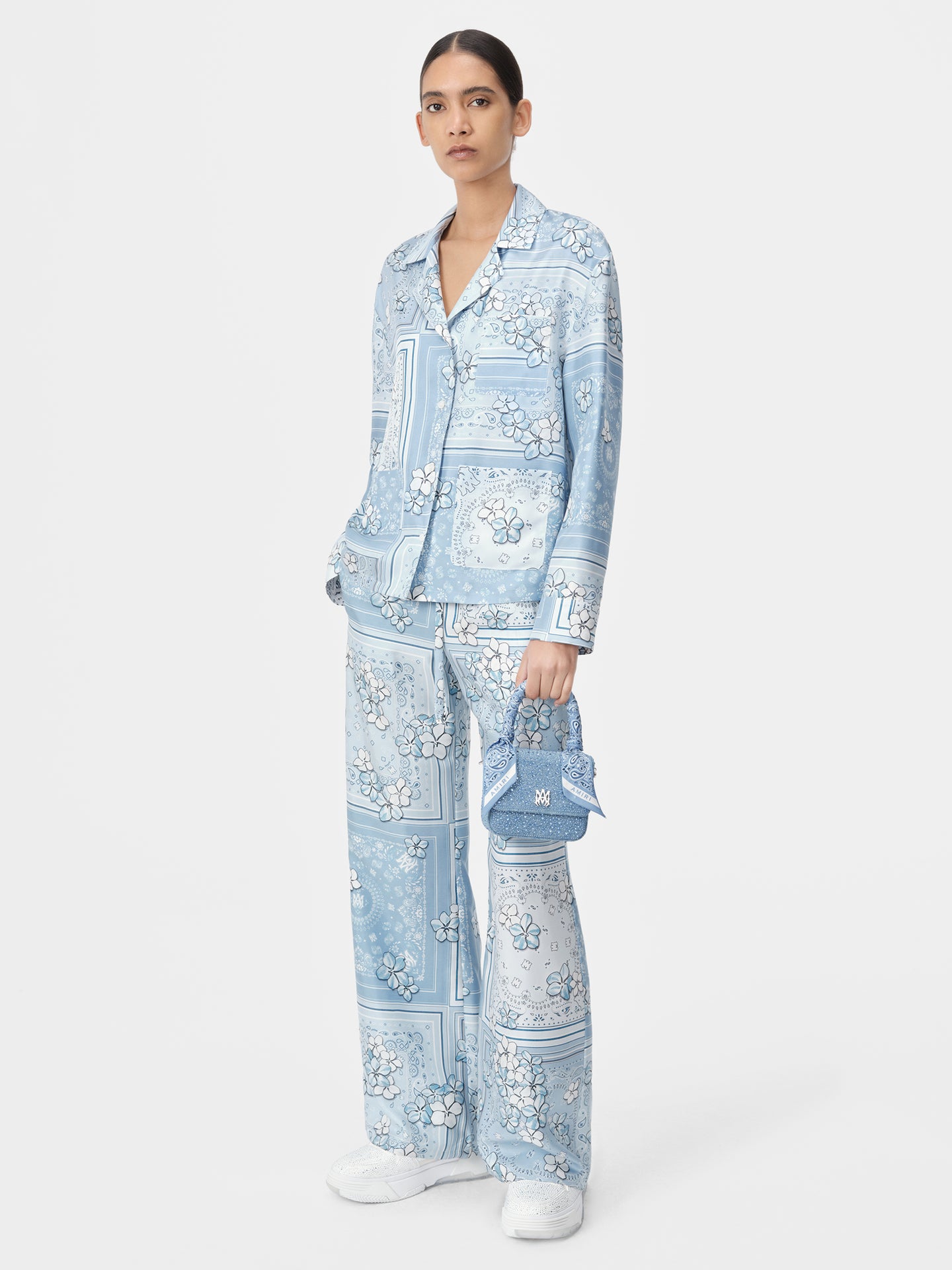 WOMEN - WOMEN'S BANDANA FLORAL PJ SHIRT - Cerulean