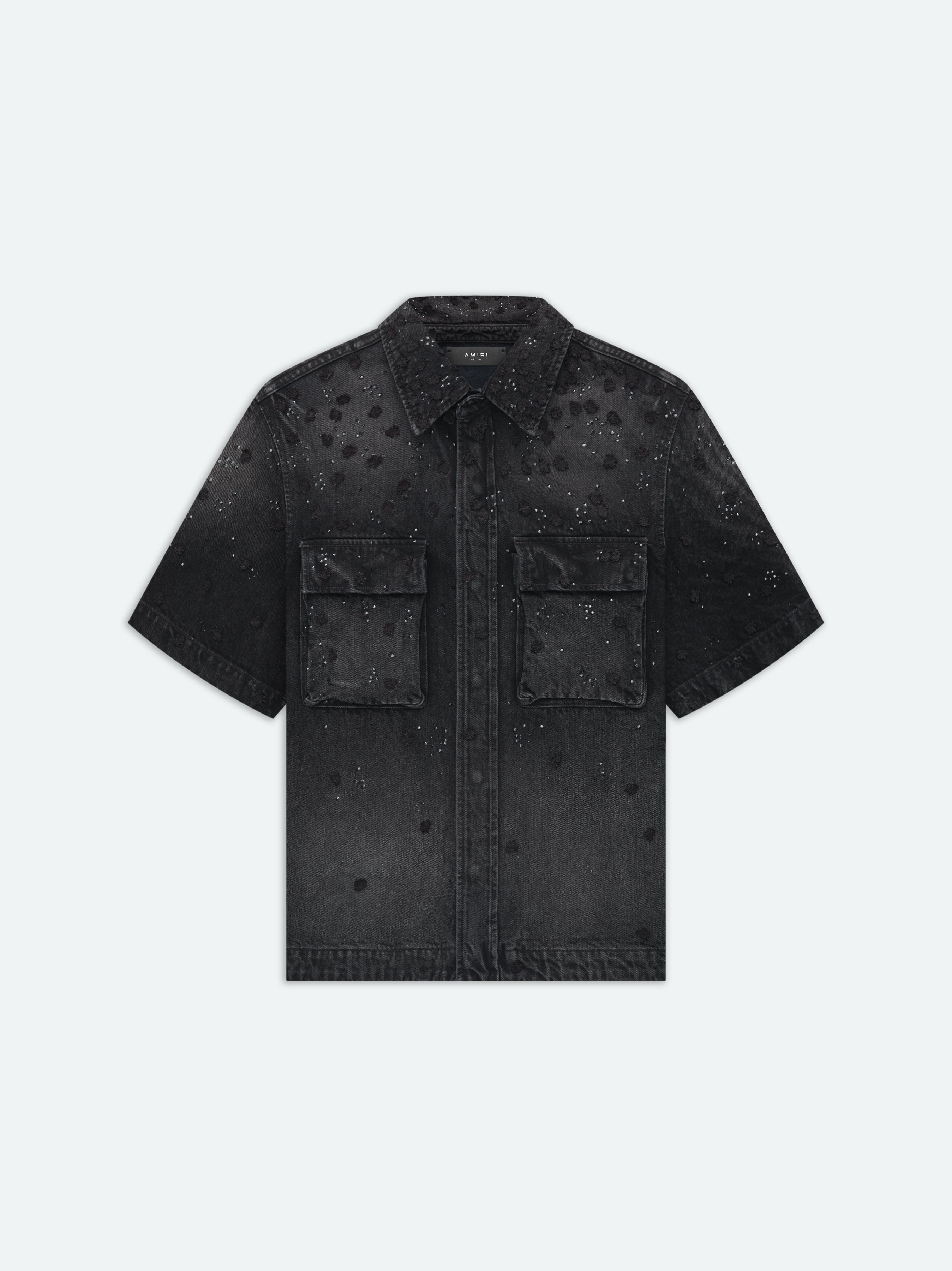 Product FLORAL CRYSTAL DENIM SHORT SLEEVE SHIRT - Faded Black featured image
