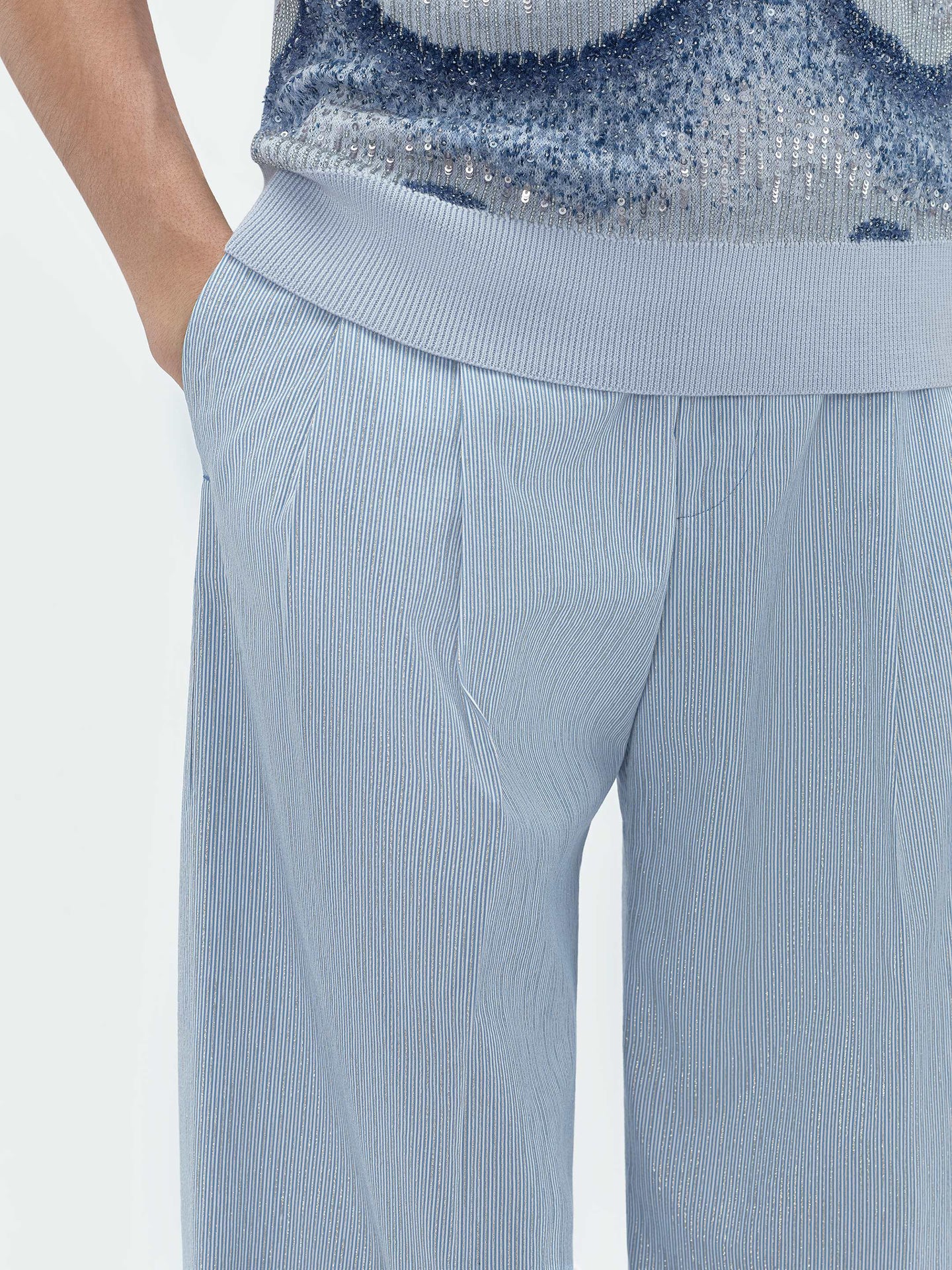 SHIMMER STRIPE DOUBLE-PLEATED PANT - Ashley Blue