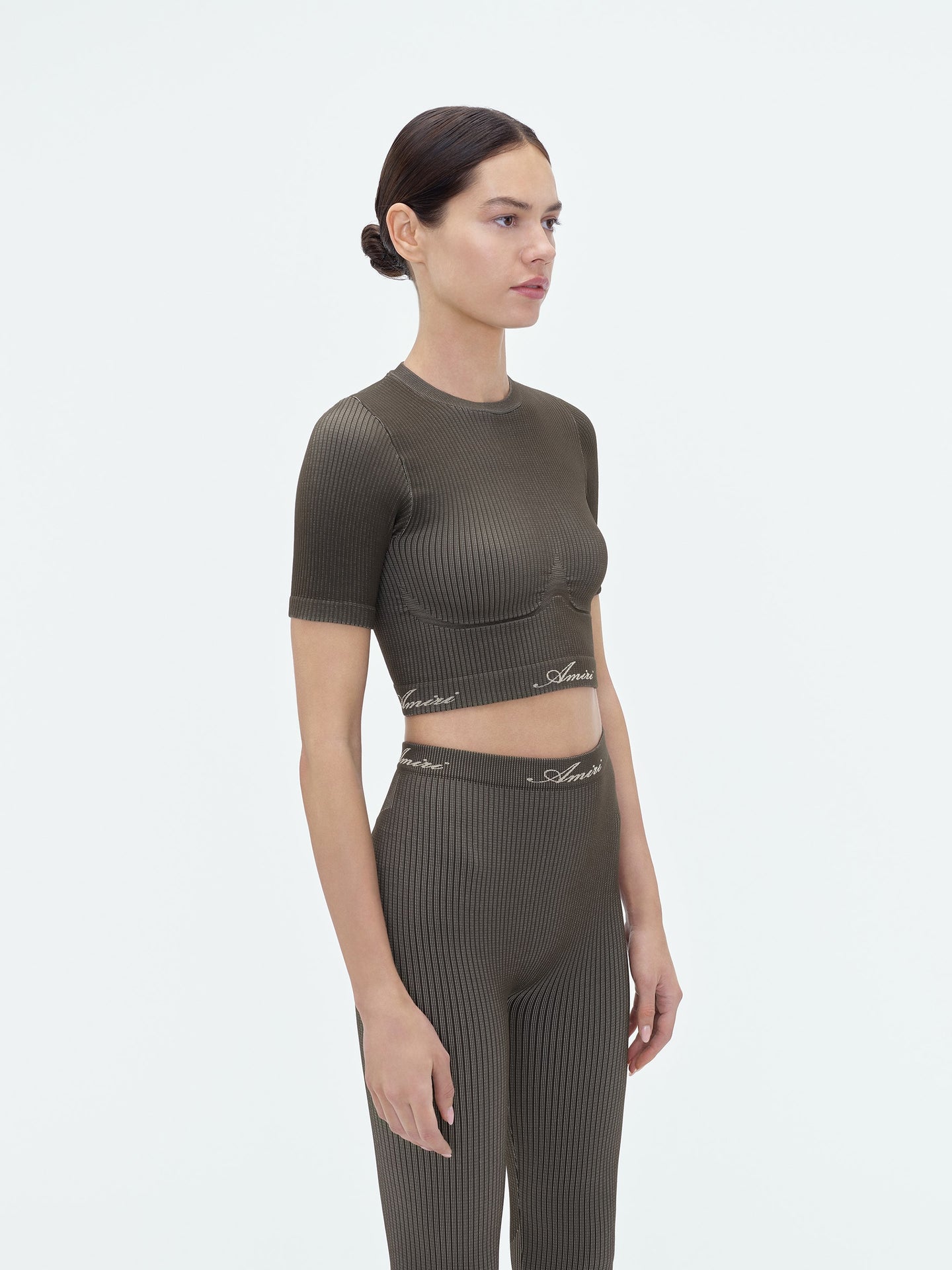 WOMEN - RIBBED SEAMLESS S/S TOP - Brown