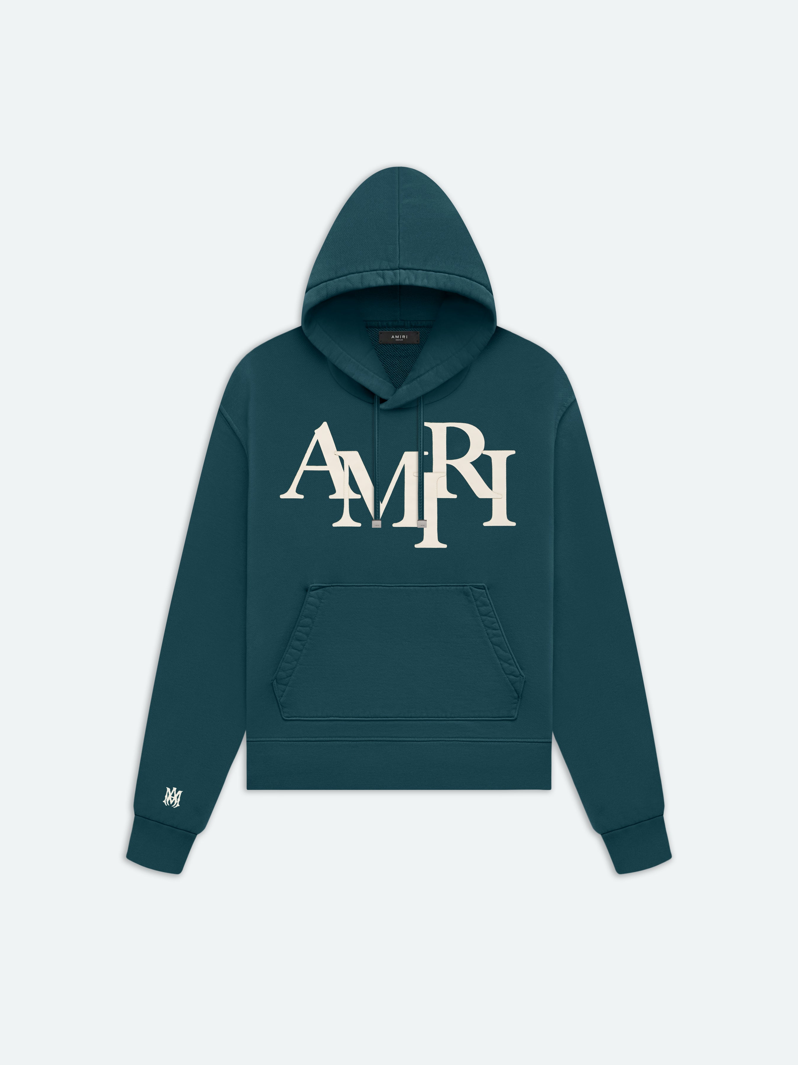 Product AMIRI STAGGERED LOGO HOODIE - Rain Forest featured image