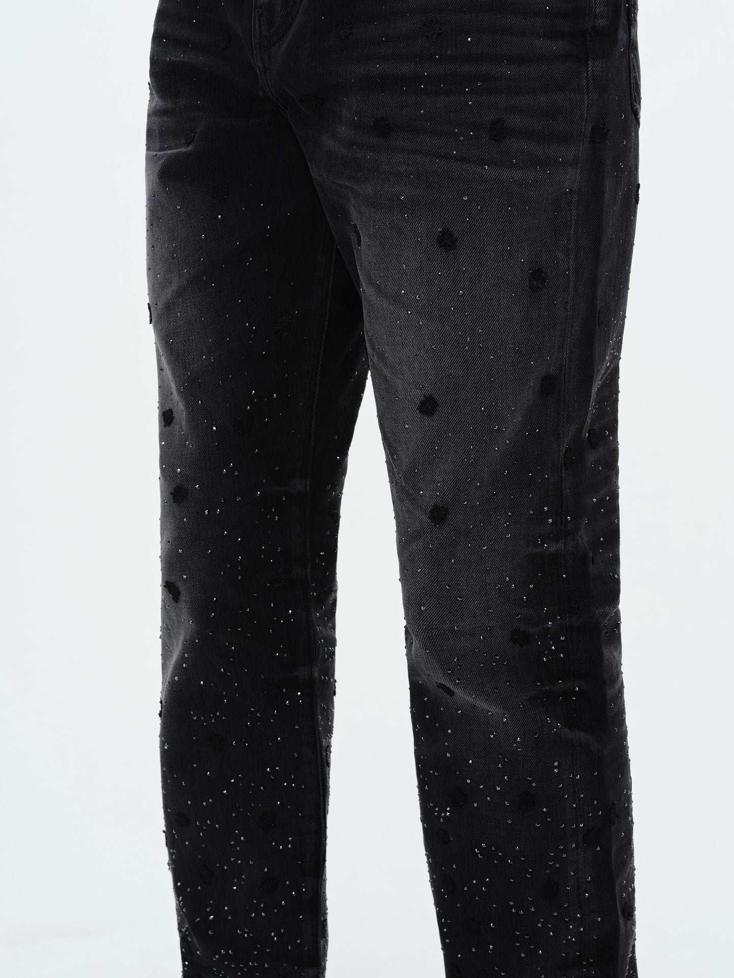 FLORAL CRYSTAL STRAIGHT JEAN - Faded Black